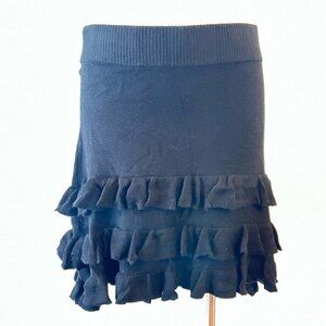 P Luca Milano Black Ruffle Tier Sweater Knit Skirt Small